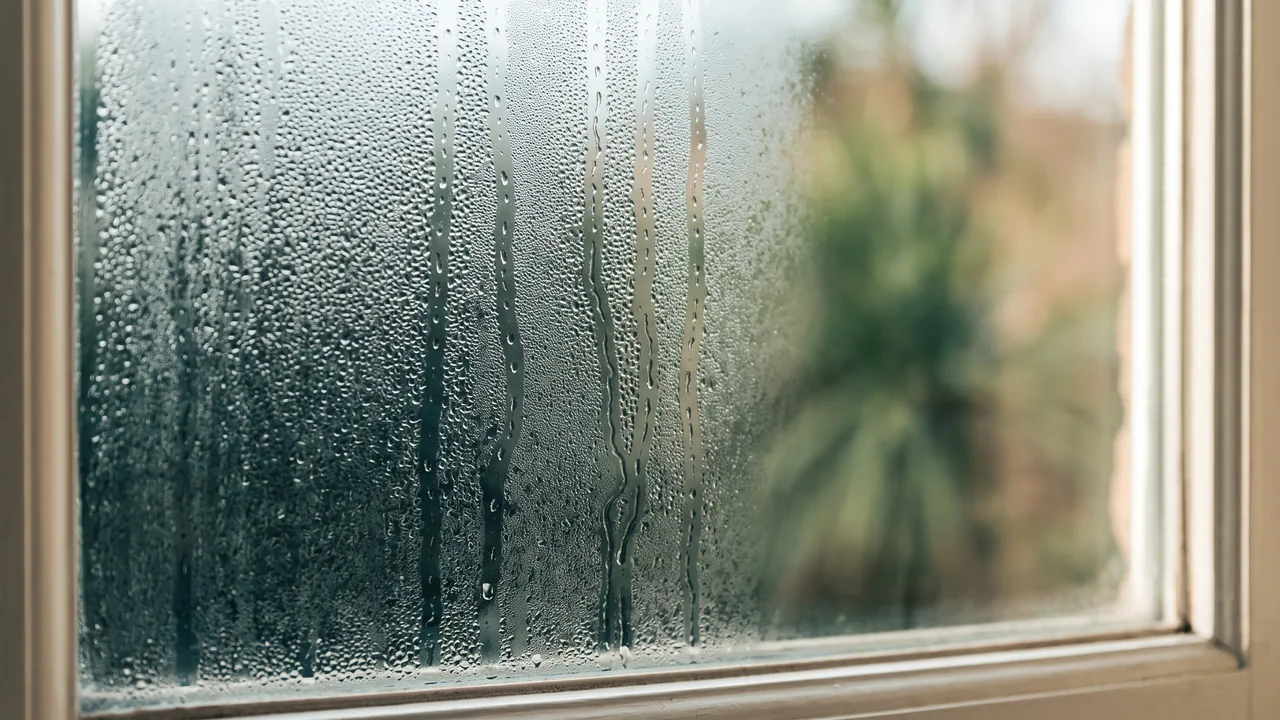 Condensation streaming down the inside of a window